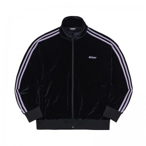 Black Nerdy Velvet Track Top | USA103RVF