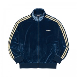 Navy Nerdy Velvet Track Top | USA105YXH